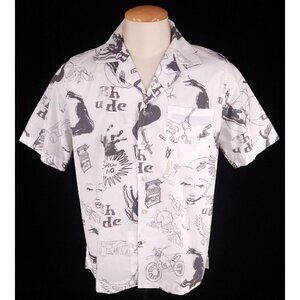 Rhude Doodle Hawaiian Shirt Size XS White Gray Unisex styling NWT